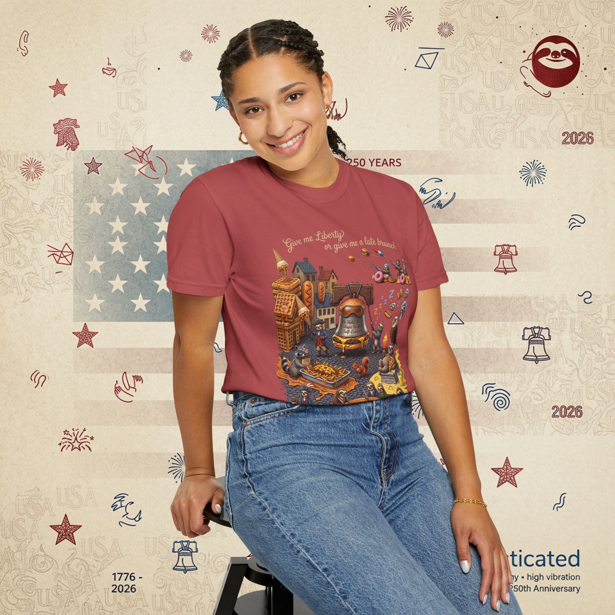 The Late Brunch — Liberty Bell Sloth Vintage Illustration Tee