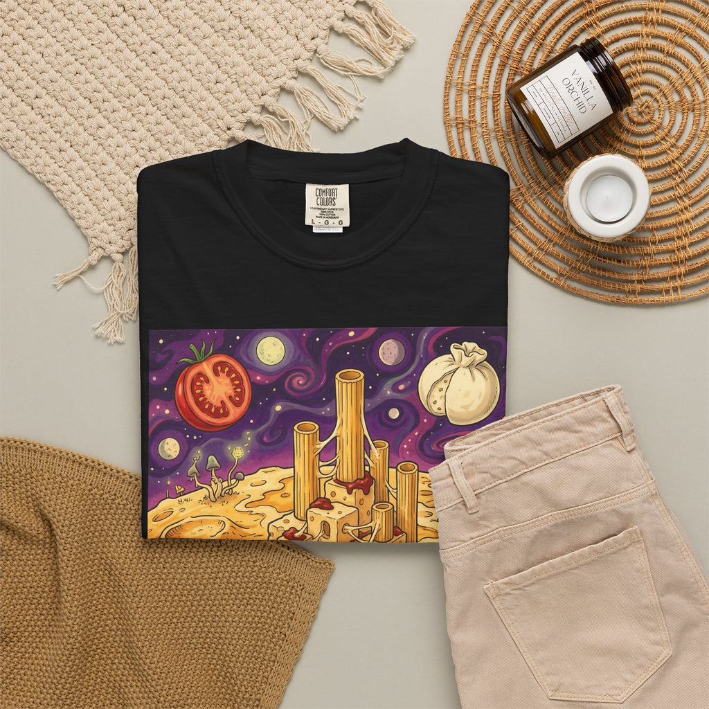 The Pasta Citadel — Funny Pasta Castle Tee · Surreal Foodie Art