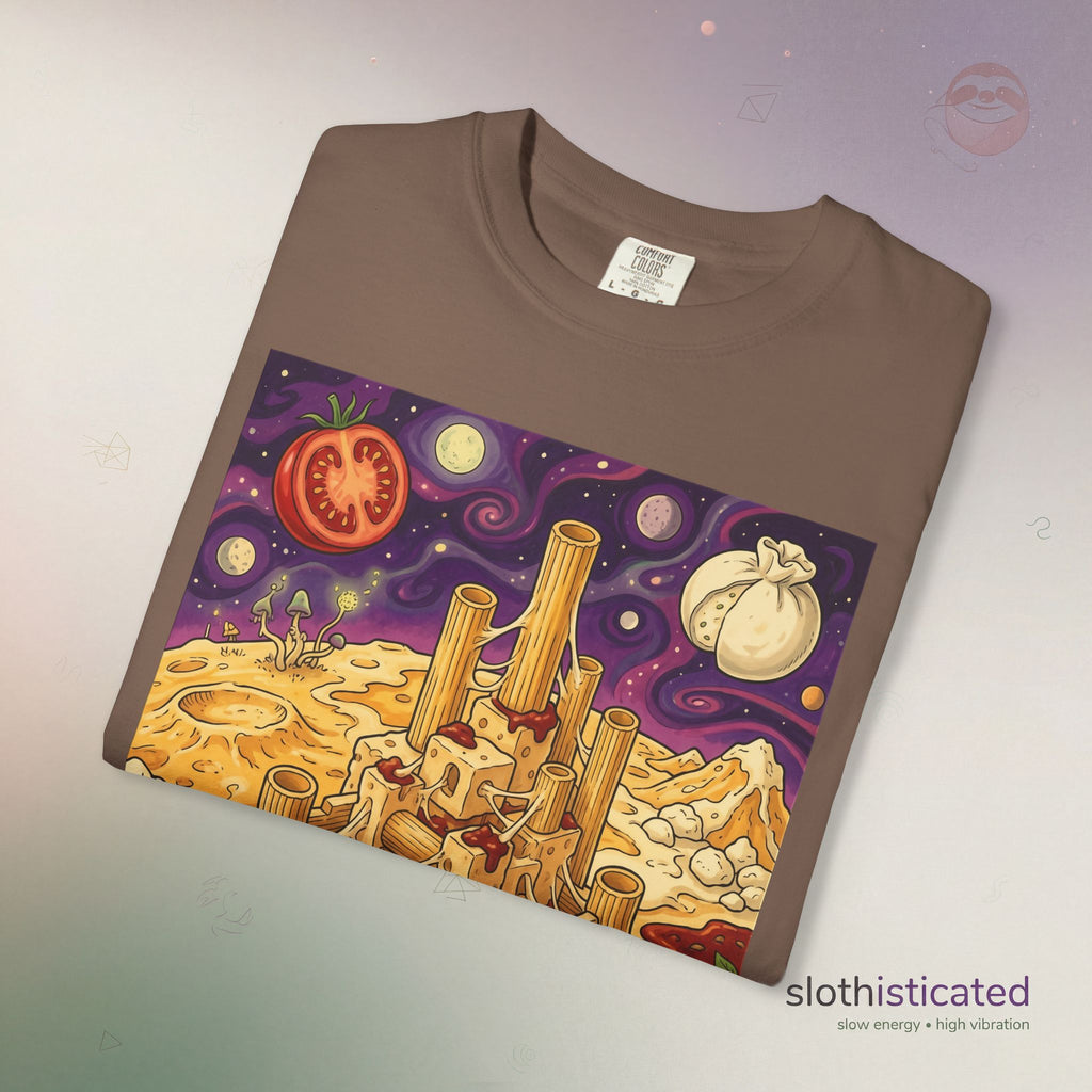 The Pasta Citadel — Funny Pasta Castle Tee · Surreal Foodie Art