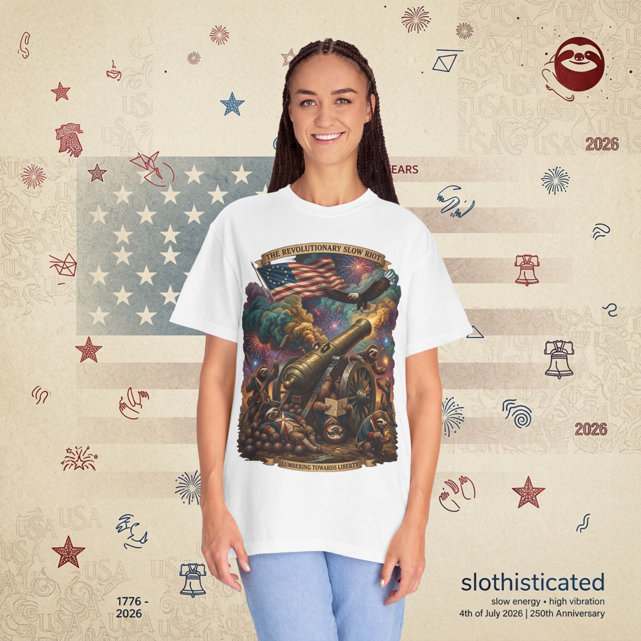 The Slow Riot — Patriotic Revolutionary Cannon 1776–2026 T-Shirt