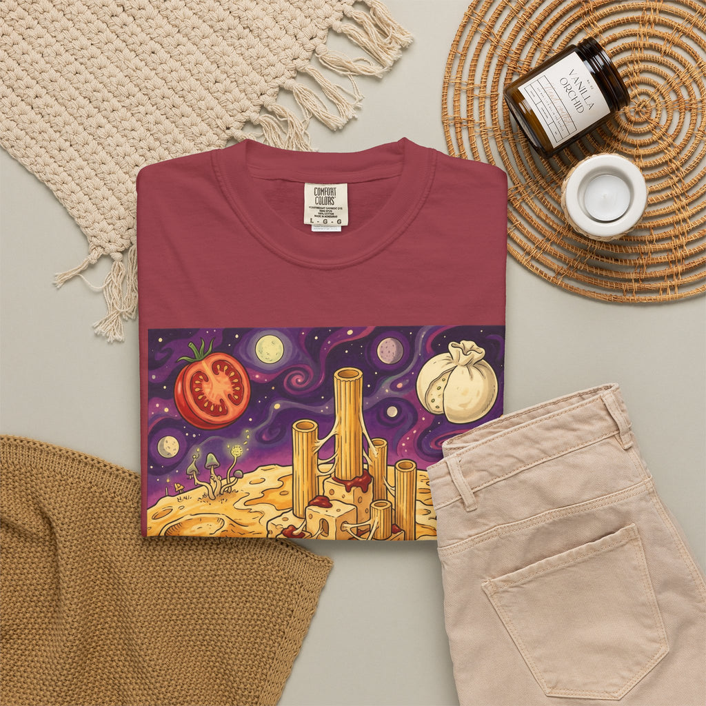 The Pasta Citadel — Funny Pasta Castle Tee · Surreal Foodie Art