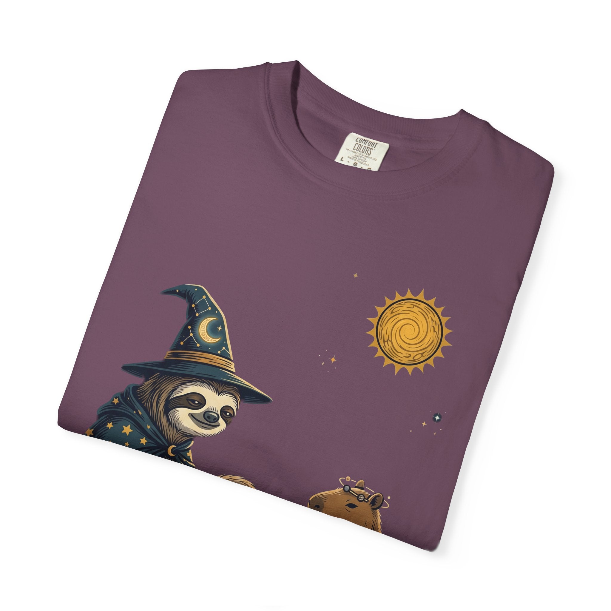 Wizard Sloth vs. Capybara Chess T-Shirt — Cute Fantasy Animal Game Tee