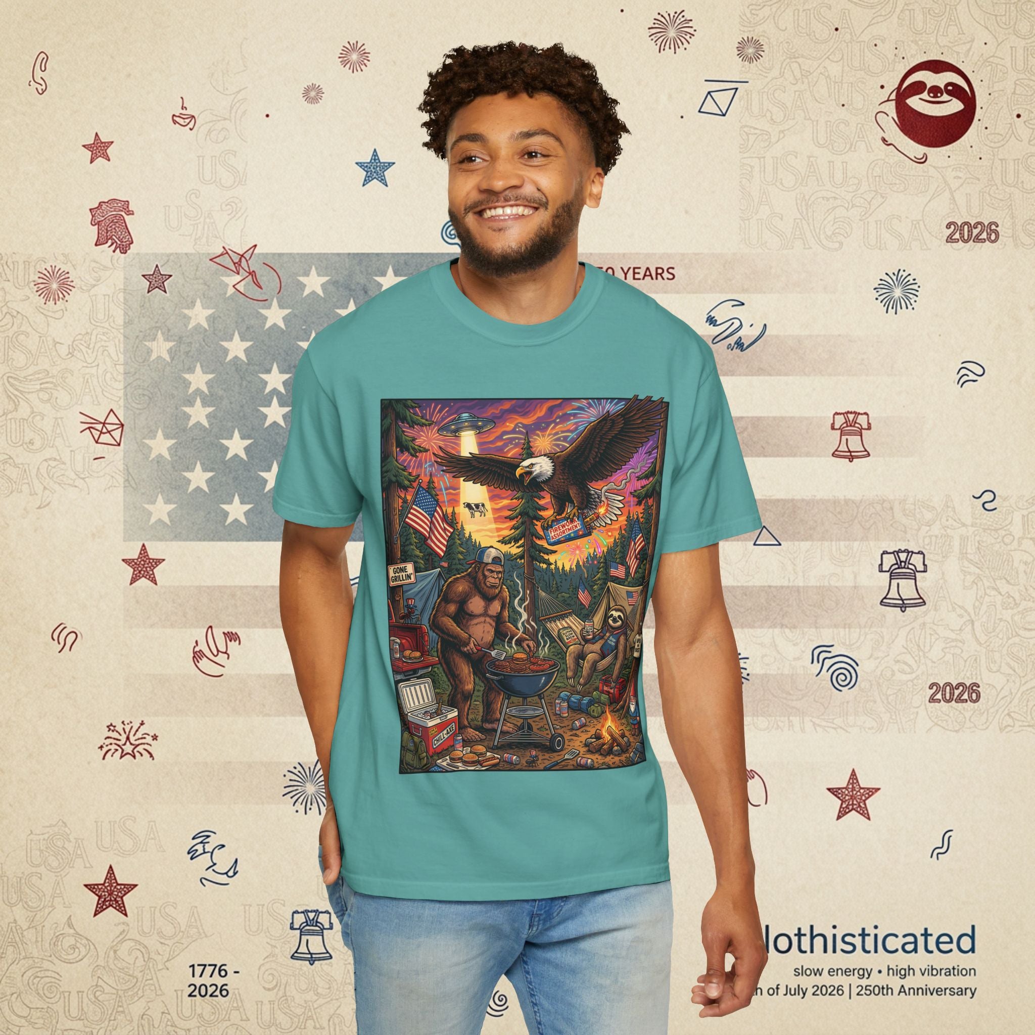 The Pitmaster — Patriotic Sasquatch Eagle Cookout T-Shirt