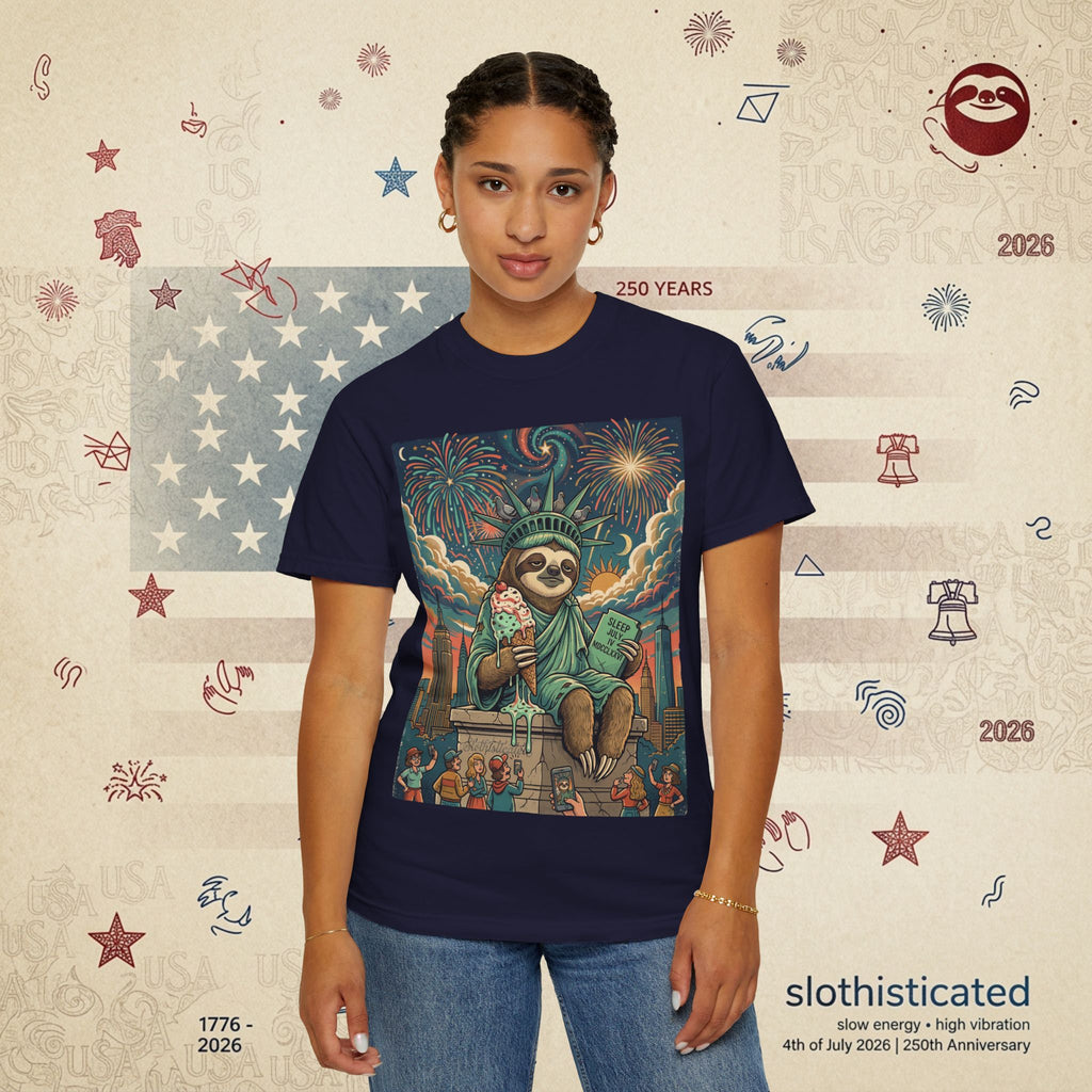 The Colossus — Liberty Sloth Statue Fireworks T-Shirt