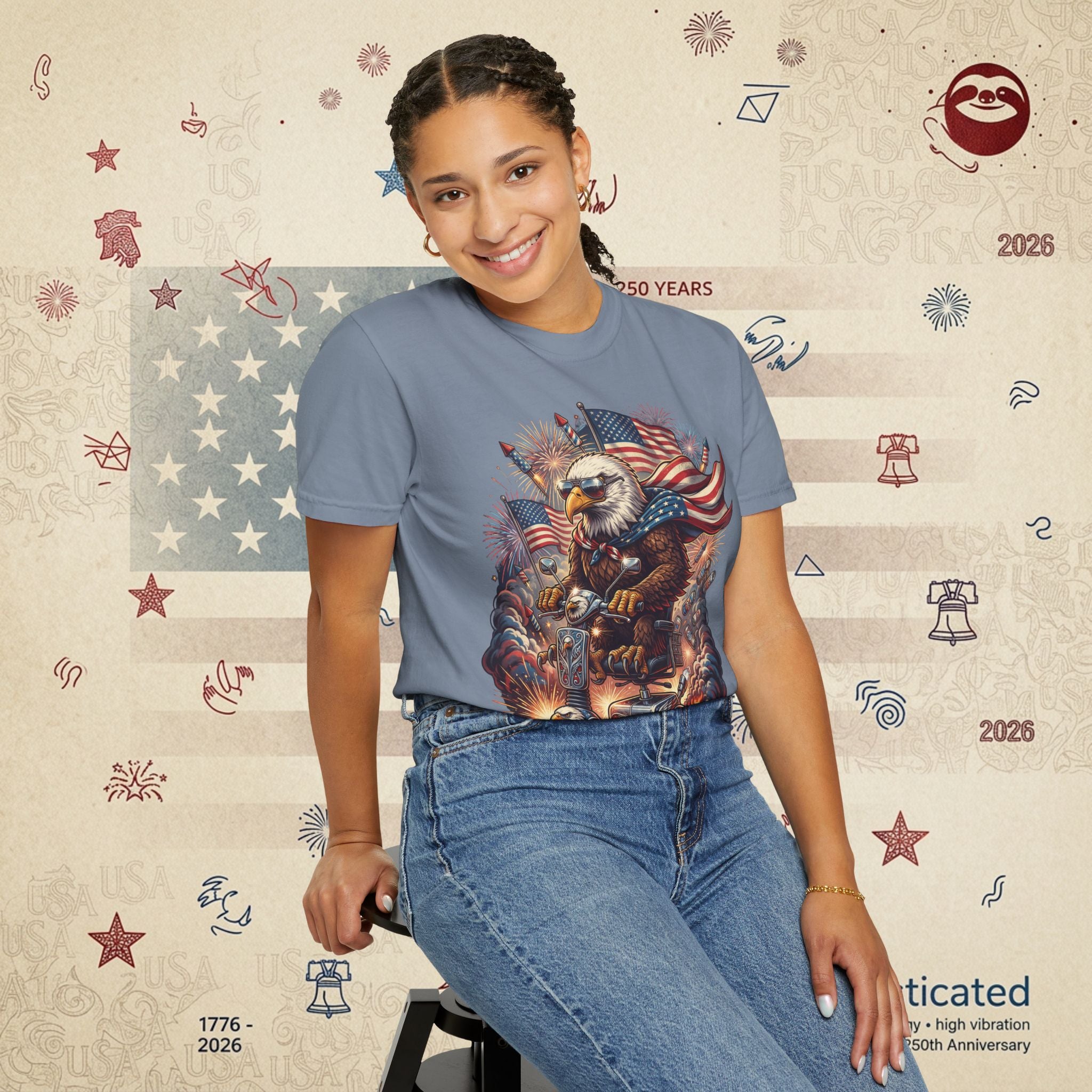 The Outrider — Patriotic Bald Eagle Motorcycle T-Shirt