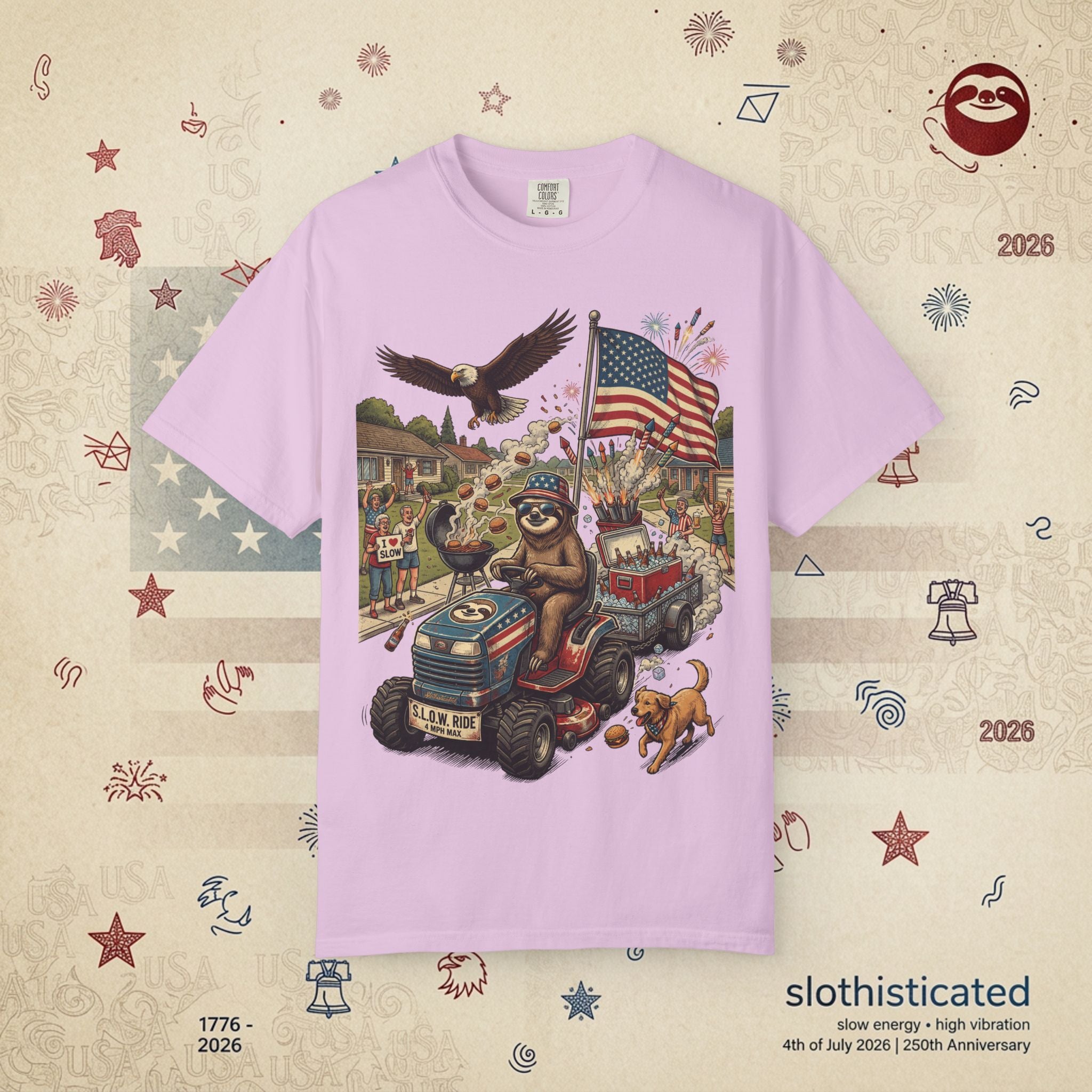 The Slow Ride — Sloth Riding Mower Americana T-Shirt