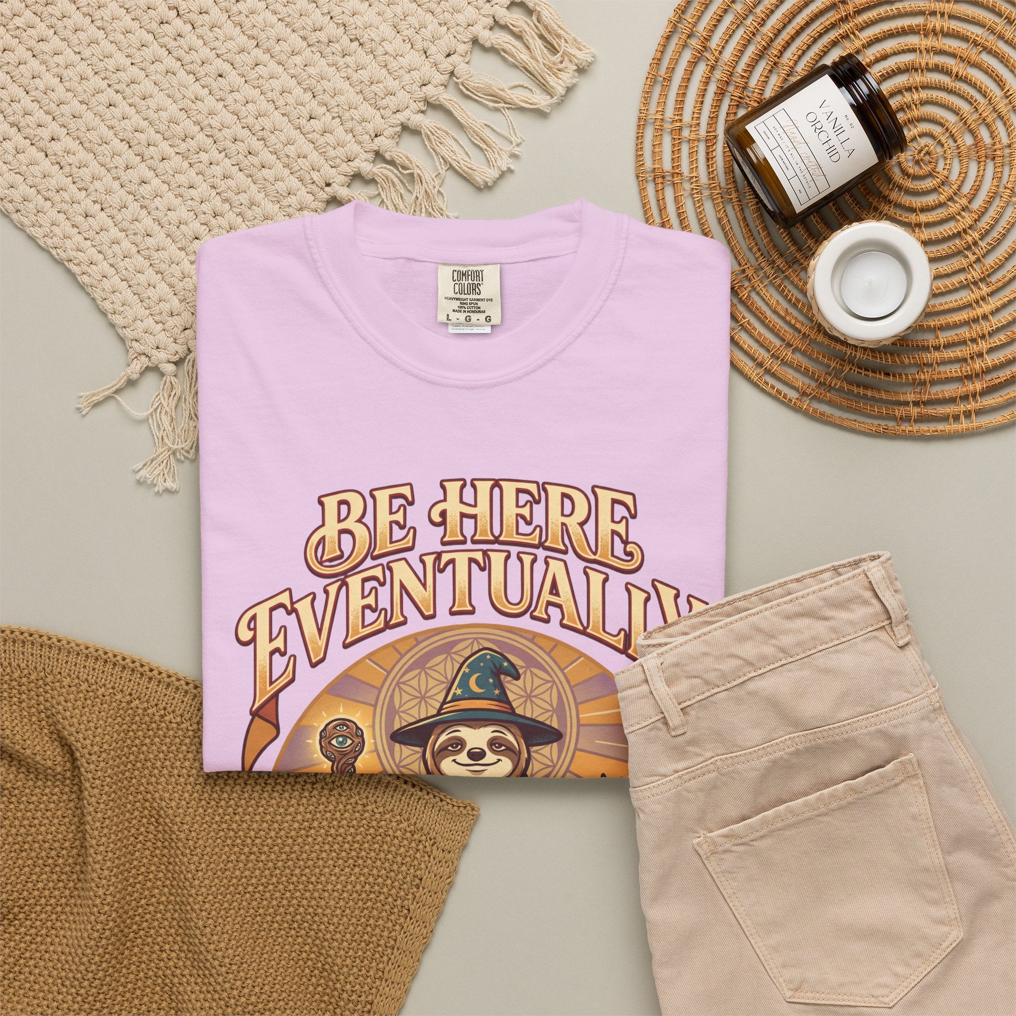 Be Here Eventually Sloth Graphic T-Shirt — Retro Meditation Tee