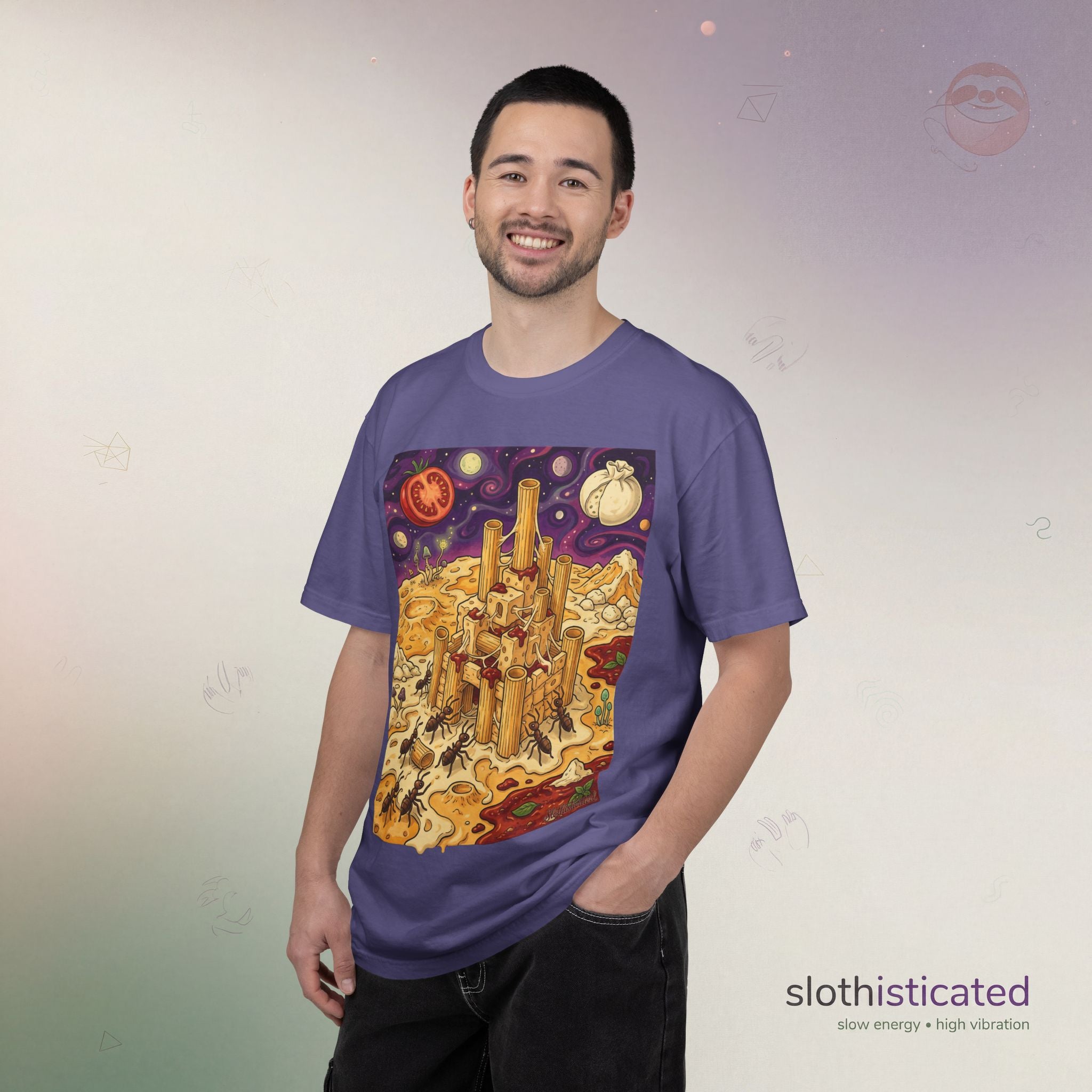 The Pasta Citadel — Funny Pasta Castle Tee · Surreal Foodie Art