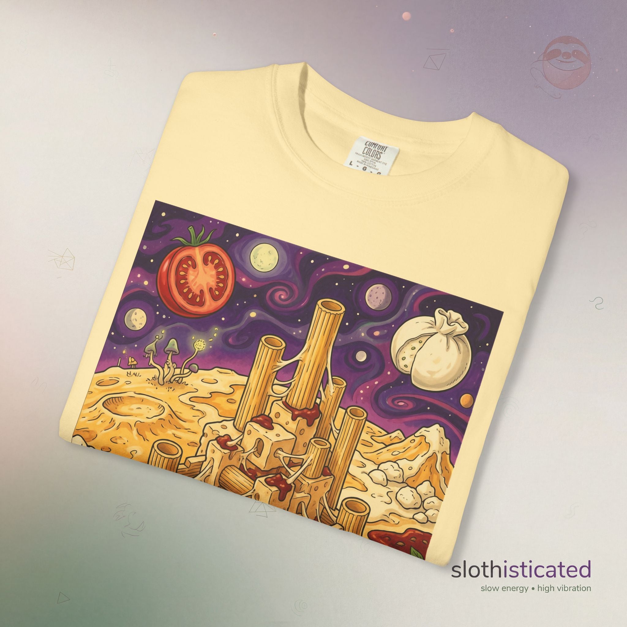 The Pasta Citadel — Funny Pasta Castle Tee · Surreal Foodie Art