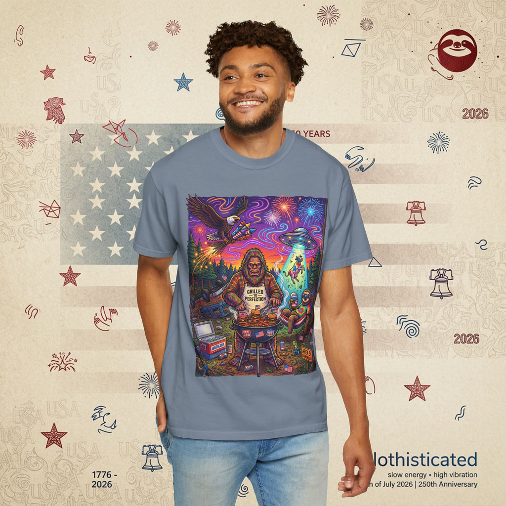 The Visitation — Psychedelic Sasquatch 4th of July BBQ UFO T-Shirt