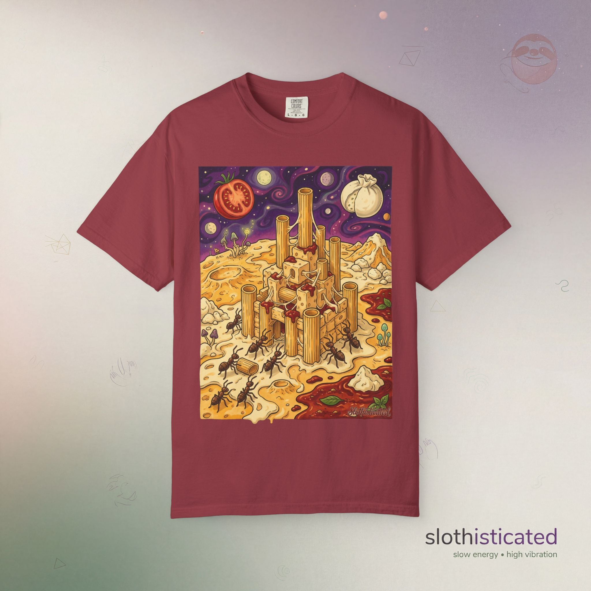 The Pasta Citadel — Funny Pasta Castle Tee · Surreal Foodie Art
