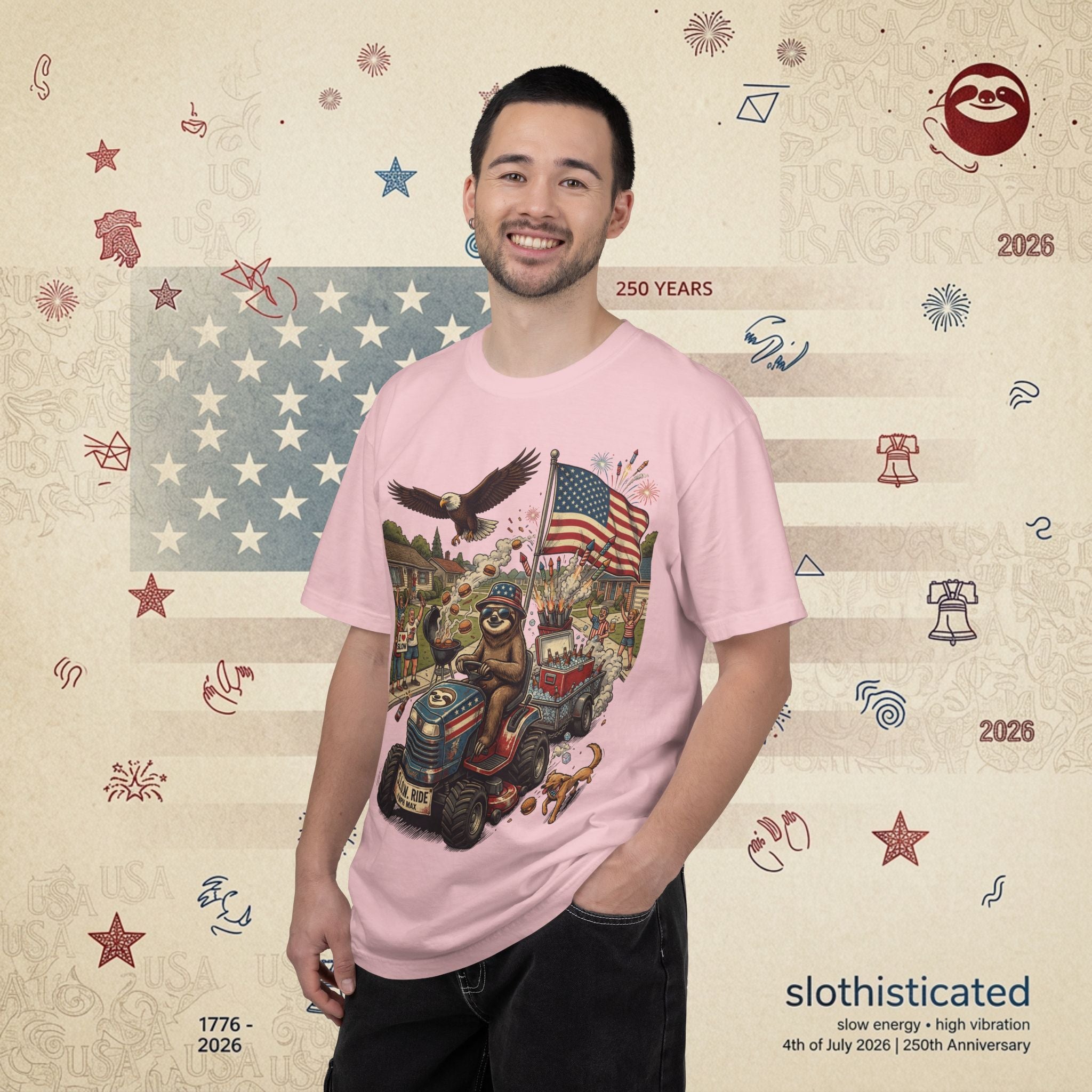 The Slow Ride — Sloth Riding Mower Americana T-Shirt