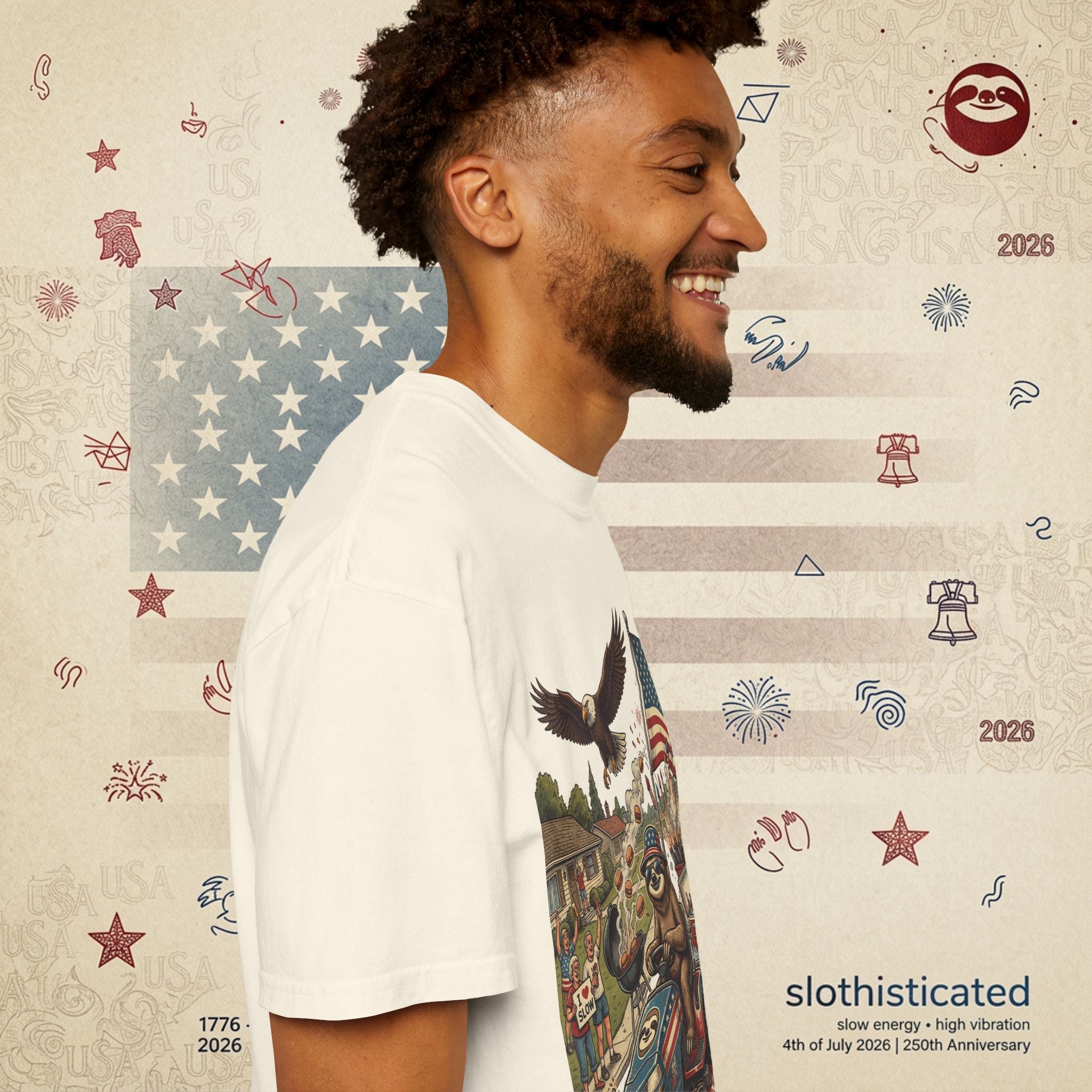 The Slow Ride — Sloth Riding Mower Americana T-Shirt
