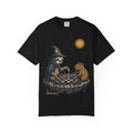 Wizard Sloth vs. Capybara Chess T-Shirt — Cute Fantasy Animal Game Tee
