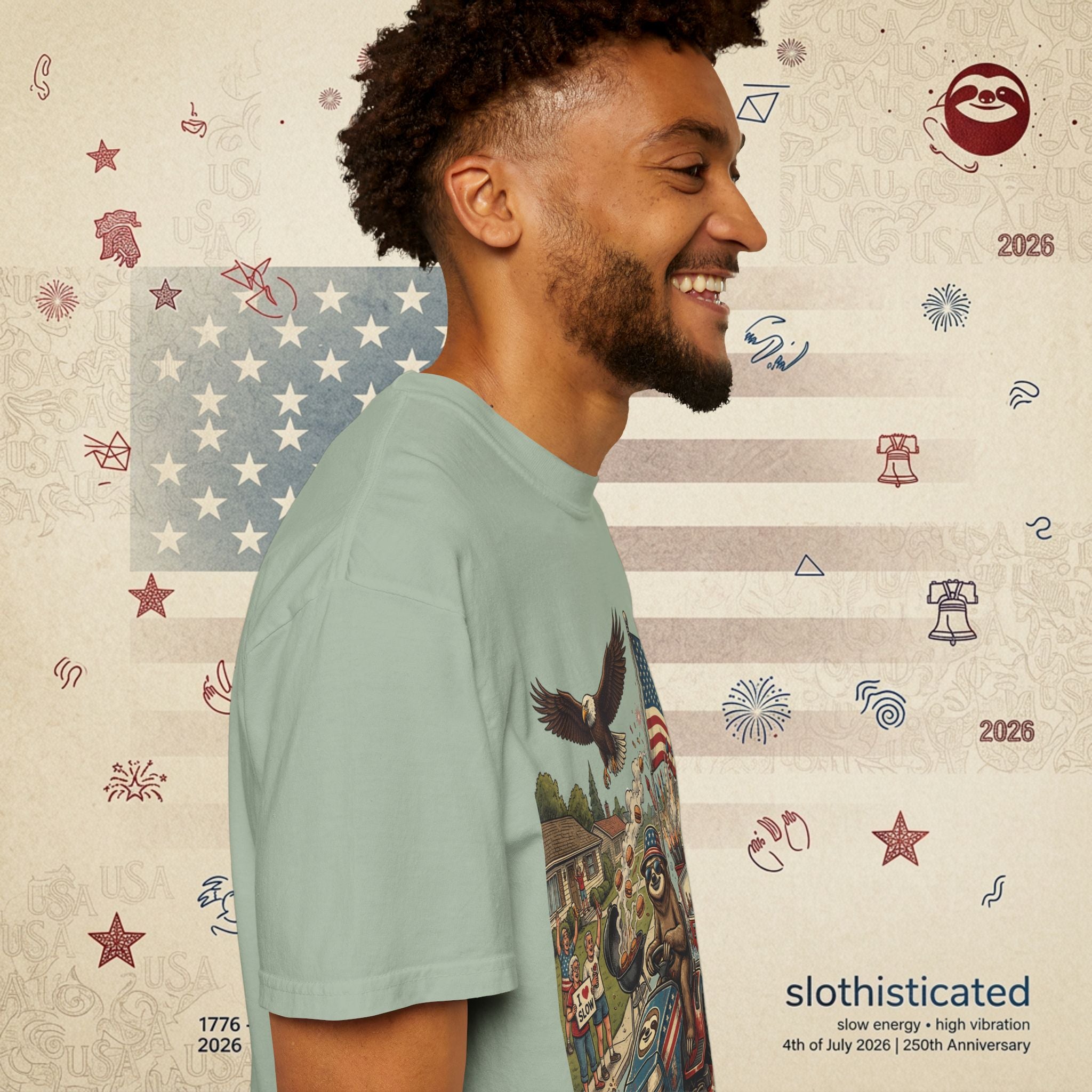 The Slow Ride — Sloth Riding Mower Americana T-Shirt