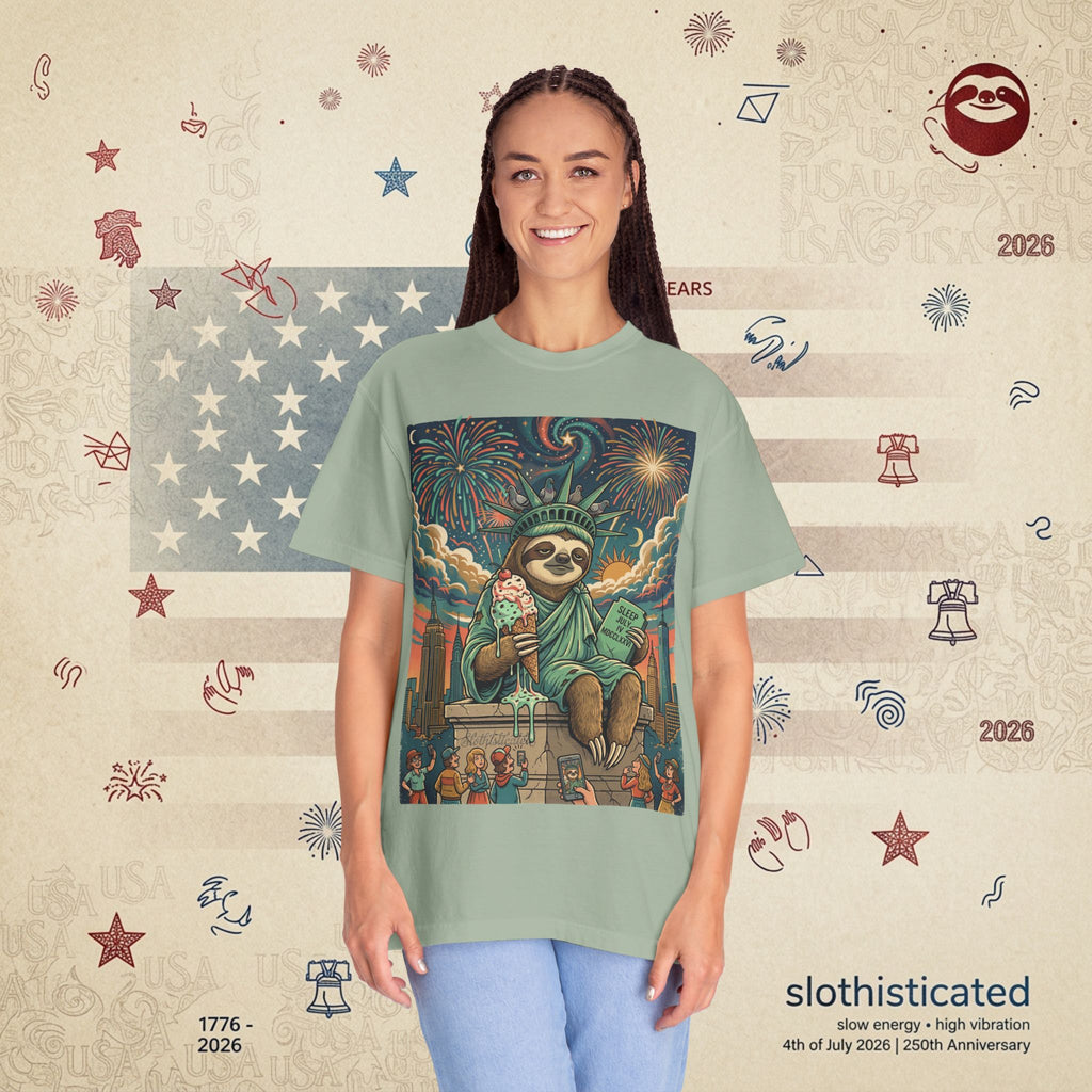 The Colossus — Liberty Sloth Statue Fireworks T-Shirt
