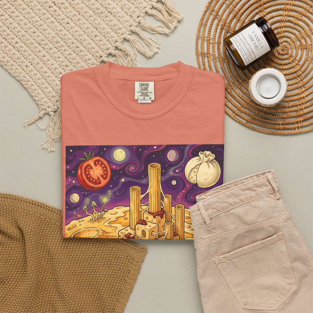 The Pasta Citadel — Funny Pasta Castle Tee · Surreal Foodie Art