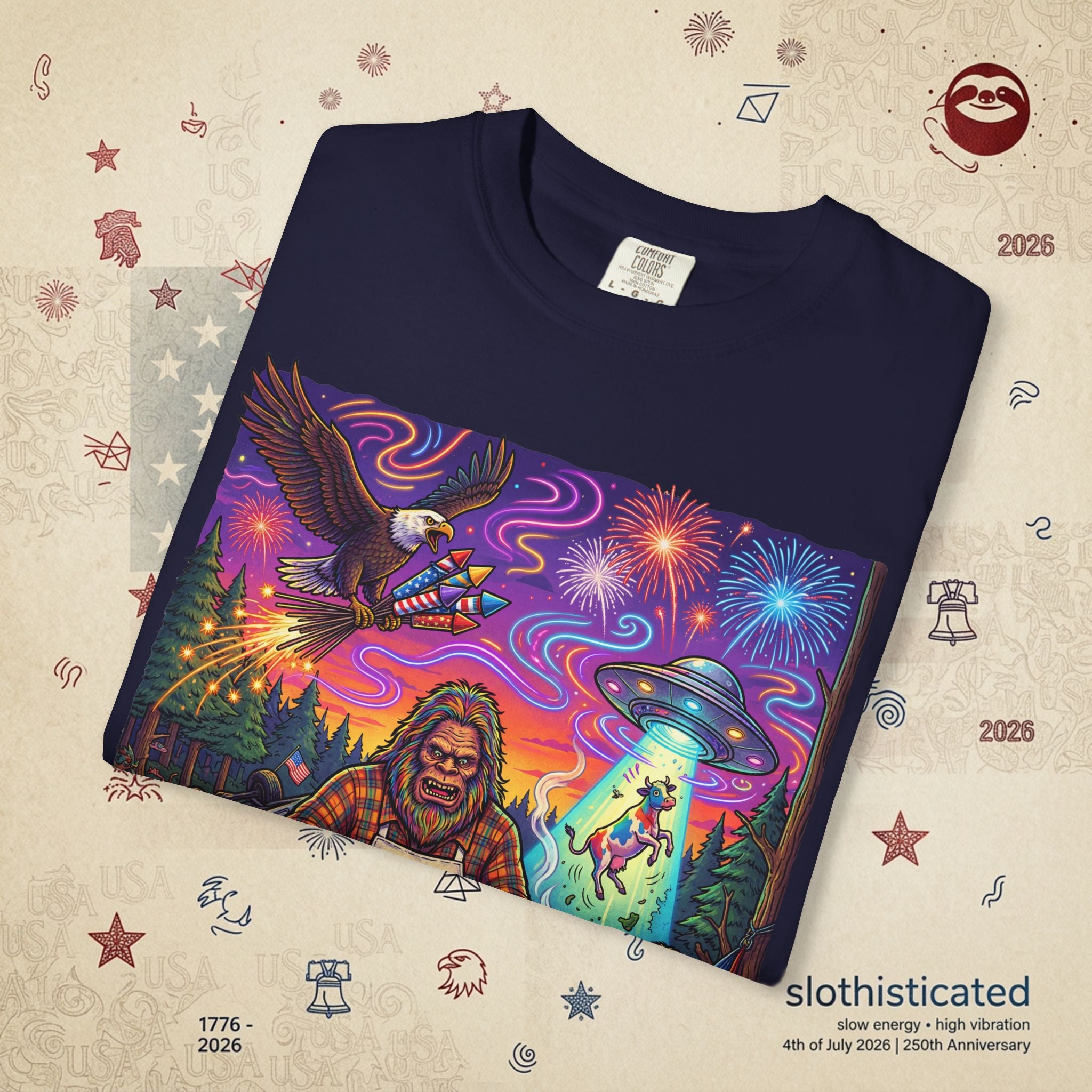The Visitation — Psychedelic Sasquatch 4th of July BBQ UFO T-Shirt