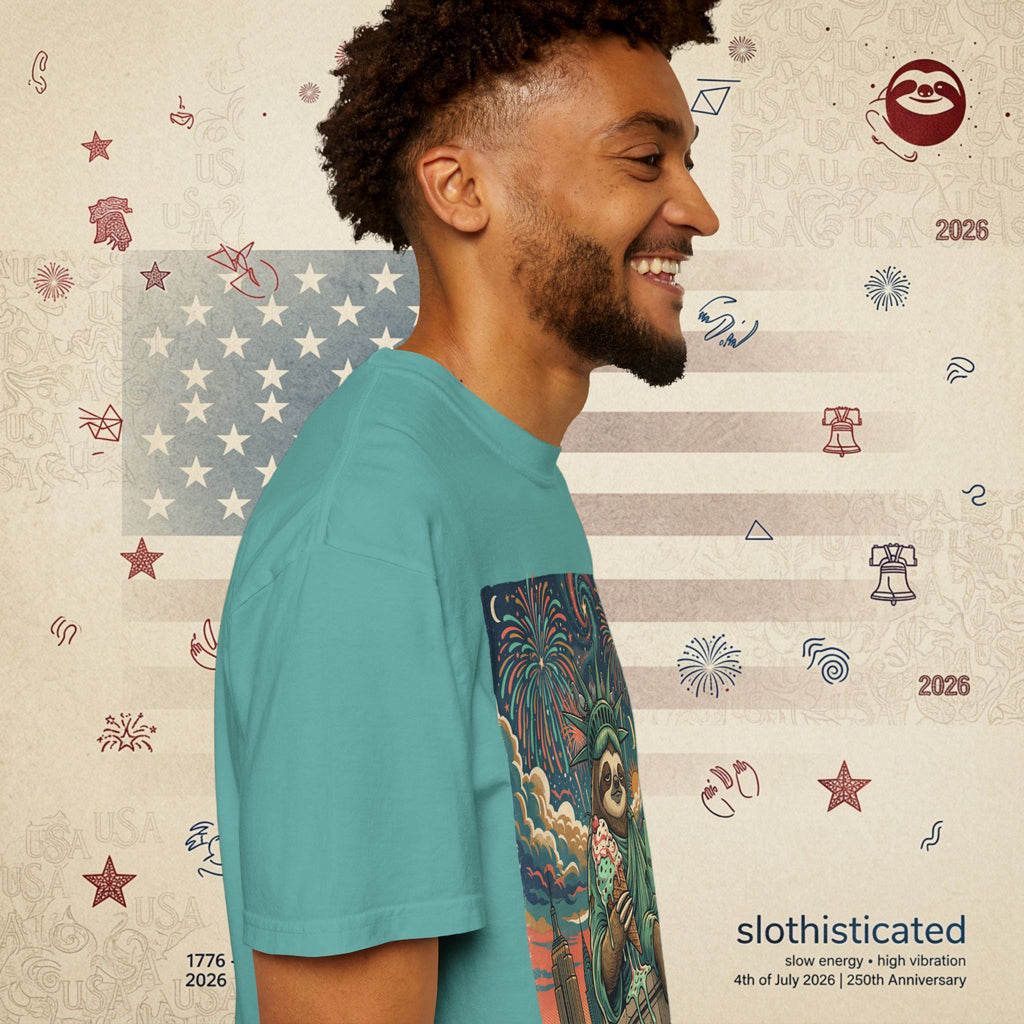 The Colossus — Liberty Sloth Statue Fireworks T-Shirt