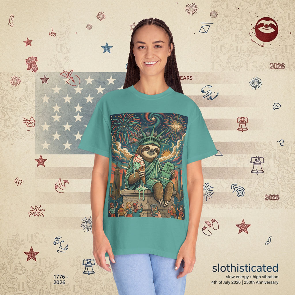 The Colossus — Liberty Sloth Statue Fireworks T-Shirt